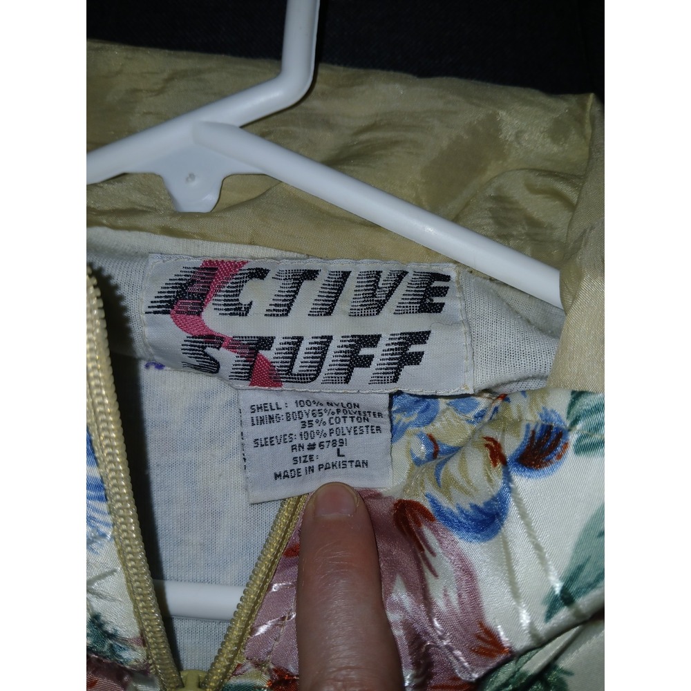 Vintage Active Stuff Womens Large Floral Windbreaker Jacket Nylon Colorblock Ret - Picture 3 of 5